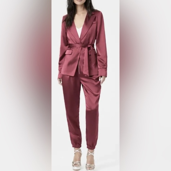 New PAIGE Women’s Havenn Tie Waist Satin Blazer In Mulberry Size XL